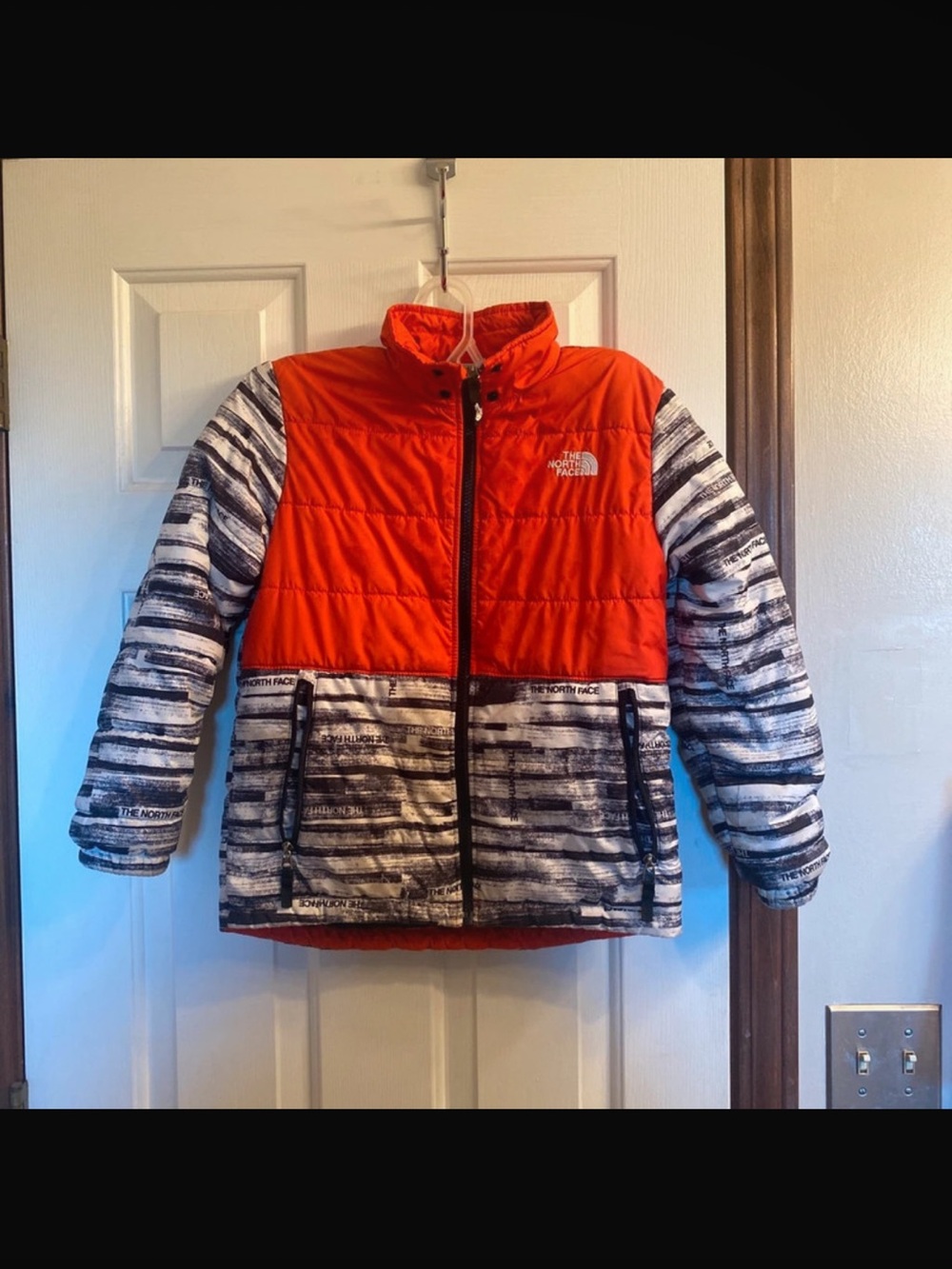 The North Face Kids' Orange & White Patterned Insulated Jacket